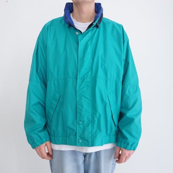 Vintage '80S Eagles Ridge Sport Green Blue Nylon Nautical Zip Up Jacket XL - Picture 1 of 8